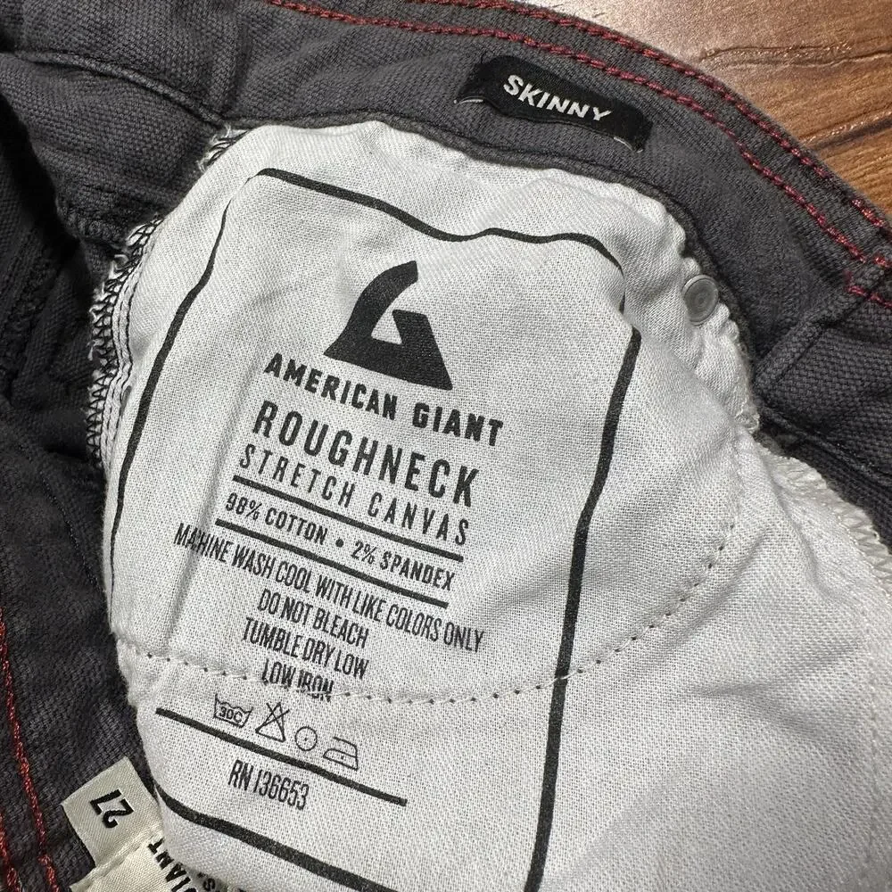 American Giant Jeans Mens 27x29 Gray Roughneck Canvas Skinny Fit Made In USA